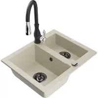 Mexen Évier Carlos en granit 1,5 avec mitigeur Savita, beige (6518-69-672601-70)