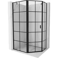 Mexen Mist cabine de douche pentagonale asymétrique pivotante gauche 90 x 80 cm, grille noire, noir - 8A8-090-080-70-77-L