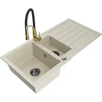 Mexen Andres évier en granit 1,5 bol avec égouttoir et mitigeur Aster, Beige - 6515-69-73450-57-B
