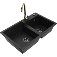 Mexen Tomas évier en granit 2 cuves avec mitigeur Telma, Noir - 6516-77-670200-50-B