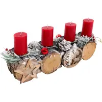 MCW Composition florale de l'Avent -M14 avec bougeoir, couronne de l'Avent Composition florale de Noël en bois MVG 12x41x12cm ~ avec bougies
