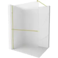 Mexen Kioto+ paroi de douche avec tablette de plain-pied 120 x 200 cm, verre de lait, coupe dorée - 800-120-121-55-30