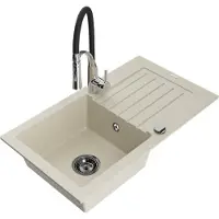 Mexen Pablo Évier en granit 1 bac avec égouttoir et mitigeur Aster, Beige - 6510-69-73450-07-B