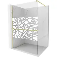 Mexen Kioto+ paroi de douche avec tablette de plain-pied 140 x 200 cm, motif blanc, or brossé - 800-140-121-55-85