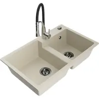 Mexen Tomas évier en granit 2 cuves avec mitigeur Aster, Beige - 6516-69-73450-07-B