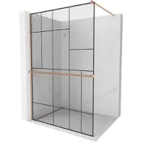 Mexen Kioto+ paroi de douche avec étagère Walk-in 80 x 200 cm, motif noir, laiton brossé - 800-080-121-65-78