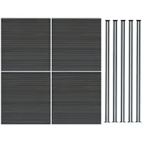 Monster Kit Clôture 4 Panneaux Composite Plastique Gris 5 Poteaux 185cm Lames à Emboîter