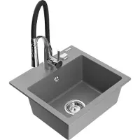 Mexen Évier 1 bac en granit Milo avec mitigeur Aster, gris (6505-71-73450-07)