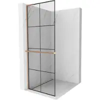 Mexen Kioto+ L paroi de douche avec étagère Walk-in 70 x 200 cm, motif noir, laiton brossé - 800-070-123-65-77