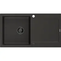 Mexen Leo Evier 1 bac en granit avec égouttoir 900 x 500 mm, Noir/Or métal, siphon Noir - 6501901010-75-B