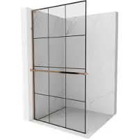 Mexen Kioto+ L paroi de douche avec étagère Walk-in 110 x 200 cm, motif noir, or rose - 800-110-123-60-77