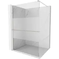 Mexen Kioto+ Paroi de douche à l'italienne avec étagère 90 x 200 cm, verre transparent/clair, nickel brossé - 800-090-121-97-35