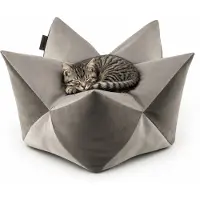 Lionto Coussin pour chat, lit étoilé de haute qualité en imitation daim, respirant, lavable & indéformable, 70x38cm, gris clair/gris foncé