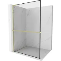 Mexen Kioto+ L paroi de douche avec étagère Walk-in 60 x 200 cm, motif noir, or brossé - 800-060-123-55-70