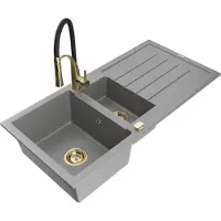Mexen Andres évier en granit 1,5 bac avec égouttoir et mitigeur Aster, Gris - 6515-71-73450-57-G