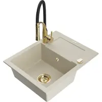 Mexen Enzo granit évier 1 avec égouttoir y compris mélangeur Aster, beige (6506-69-73450-57-G)