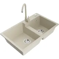 Mexen Tomas évier en granit 2 cuves avec mitigeur Telma, Beige - 6516-69-670200-69