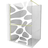 Mexen Kioto+ paroi de douche avec tablette de plain-pied 90 x 200 cm, motif blanc, brosse dorée - 800-090-121-55-97