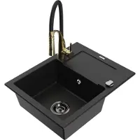 Mexen Enzo granit évier 1 avec égouttoir y compris mélangeur Aster, noir (6506-77-73450-57-B)