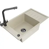 Mexen Elias évier 1 bac en granit avec égouttoir et mitigeur Duero, Beige - 6511-69-671600-70