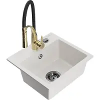 Mexen Évier en granit Milo 1 bac avec mélangeur Aster, blanc (6505-20-73450-57-B)