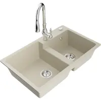 Mexen Tomas évier 2 cuves en granit avec mitigeur Savita, Beige - 6516-69-672601-00