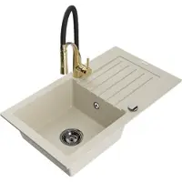 Mexen Pablo Évier en granit 1 bac avec égouttoir et mitigeur Aster, Beige - 6510-69-73450-57-B