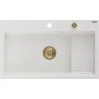 Mexen Omar Evier en granit 1 bassin 800 x 480 mm, blanc, siphon doré - 6520801005-20-G