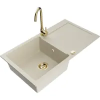 Mexen Leo Évier en granit 1 bac avec égouttoir et mitigeur Telma, Beige - 6501-69-670200-50