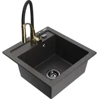 Mexen Évier Vito en granit 1 bac avec mélangeur Aster, noir moucheté (6503-76-73450-57-B)