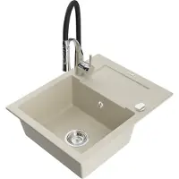 Mexen Enzo granit évier 1 avec égouttoir y compris mélangeur Aster, beige (6506-69-73450-07)
