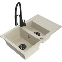 Mexen Gaspar évier en granit 1,5 bac avec égouttoir et mitigeur Aster, Beige - 6507-69-73450-70-B