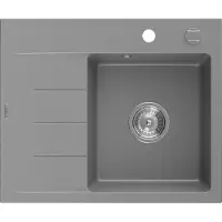 Mexen Ben Evier en granit à 1 niveau avec égouttoir à droite 600 x 500 mm, gris, siphon chrome - 6523605000-71