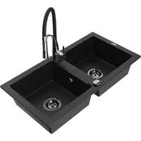 Mexen Mario Évier en granit 2 cuves avec mitigeur Aster, noir - 6504-77-73450-07-B