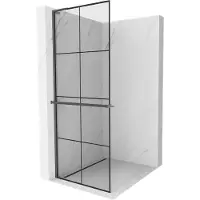 Mexen Kioto+ L paroi de douche avec étagère Walk-in 90 x 200 cm, motif noir, finition gun gray brossé - 800-090-123-66-77
