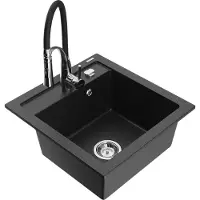 Mexen Évier Vito en granit 1 bac avec mélangeur Aster, noir/argent métallisé (6503-73-73450-07)