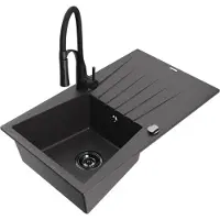 Mexen Cesar évier en granit 1 bac avec égouttoir et mitigeur Aster, noir moucheté - 6514-76-73450-70-B