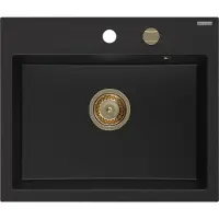 Mexen Oscar Evier en granit 1 bassin 580 x 490 mm, noir, siphon or - 6519581000-77-G