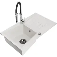 Mexen Cesar évier en granit 1 bac avec égouttoir et mitigeur Aster, blanc - 6514-20-73450-07-B