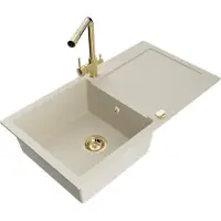 Mexen Leo Évier en granit 1 bac avec égouttoir et mélangeur Duero, Beige- 6501-69-671600-50