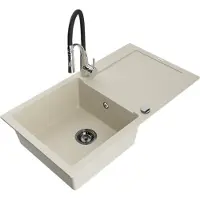 Mexen Leo Évier en granit 1 bac avec égouttoir et mitigeur Aster, Beige - 6501-69-73450-07-B
