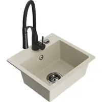 Mexen Évier 1 bac en granit Milo avec mélangeur Aster, beige (6505-69-73450-70-B)