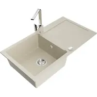 Mexen Leo Évier en granit 1 bac avec égouttoir et mitigeur Rita, Beige - 6501-69-670300-00