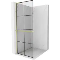 Mexen Kioto+ L paroi de douche avec étagère Walk-in 90 x 200 cm, motif noir, doré brossé - 800-090-123-55-77
