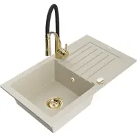 Mexen Pablo évier en granit 1 bac avec égouttoir et mélangeur Aster, Beige - 510-69-73450-57-G