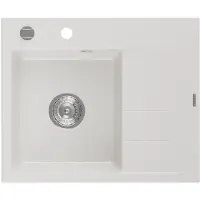 Mexen Ben Evier en granit à 1 niveau avec égouttoir à gauche 600 x 500 mm, blanc, siphon chromé - 6522605000-20