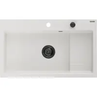 Mexen Omar Evier en granit à 1 niveau 800 x 480 mm, blanc, siphon noir - 6520801005-20-B