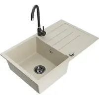 Mexen Bruno Evier 1 bac en granit avec égouttoir et mitigeur Telma, Beige - 6513-69-670200-70