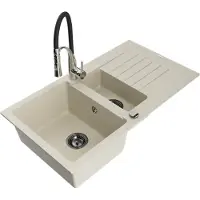 Mexen Matias évier en granit 1,5 bac avec égouttoir et mitigeur Aster, Beige - 6502-69-73450-07-B
