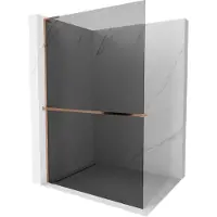 Mexen Kioto+ L paroi de douche avec étagère Walk-in 120 x 200 cm, graphite, or rose - 800-120-123-60-40